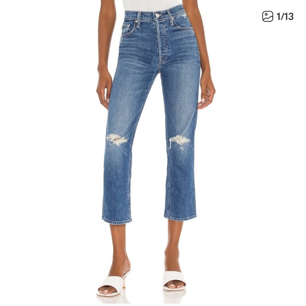 MOTHER Tomcat High-Rise Destroyed Jeans - Medium Blue - Picture 2 of 7